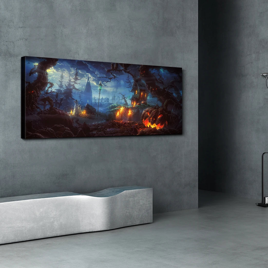 Dark Halloween Landscape Art: Haunted Graveyard Canvas Print Wall Art Bold Decor for Halloween Home Holiday Product