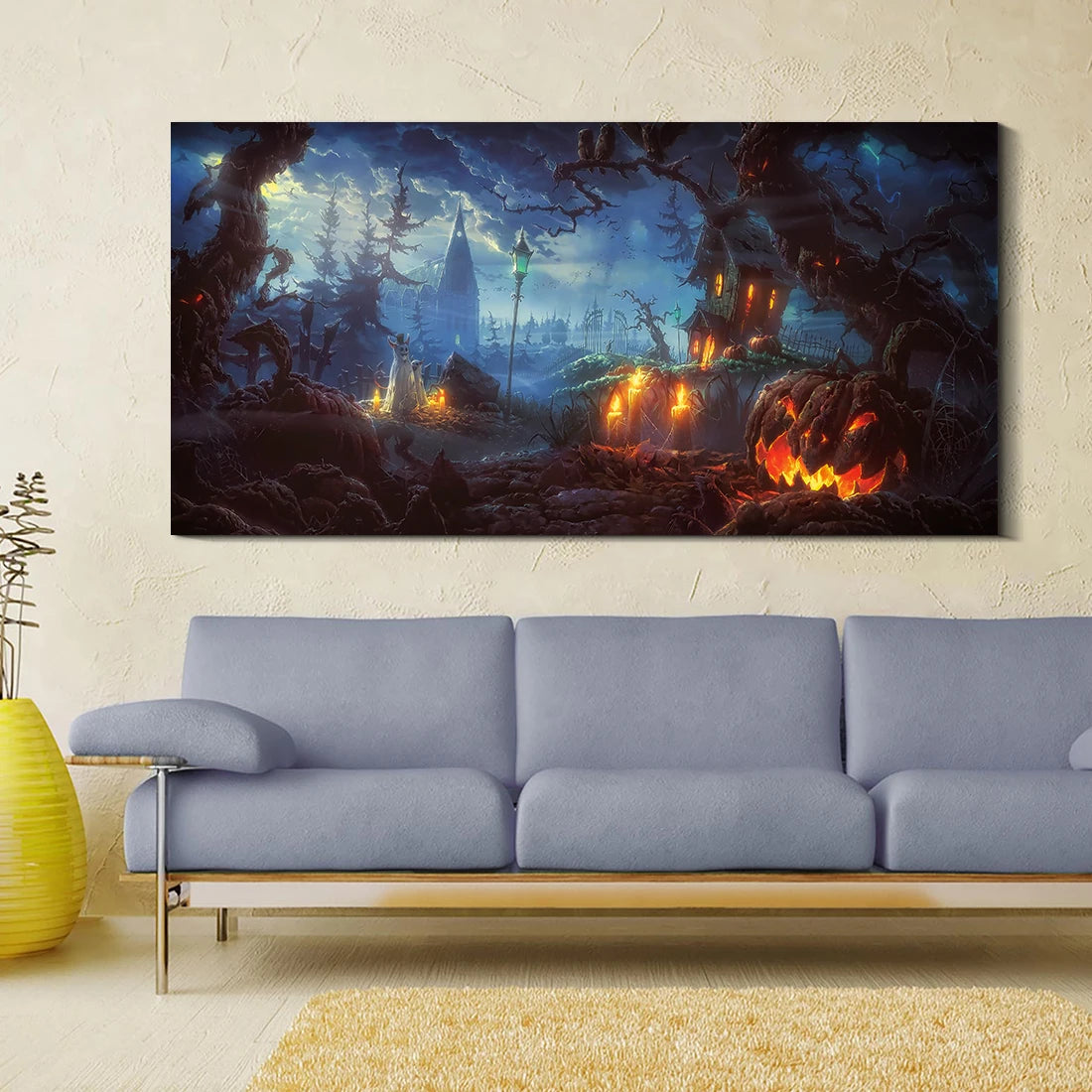 Dark Halloween Landscape Art: Haunted Graveyard Canvas Print Wall Art Bold Decor for Halloween Home Holiday Product