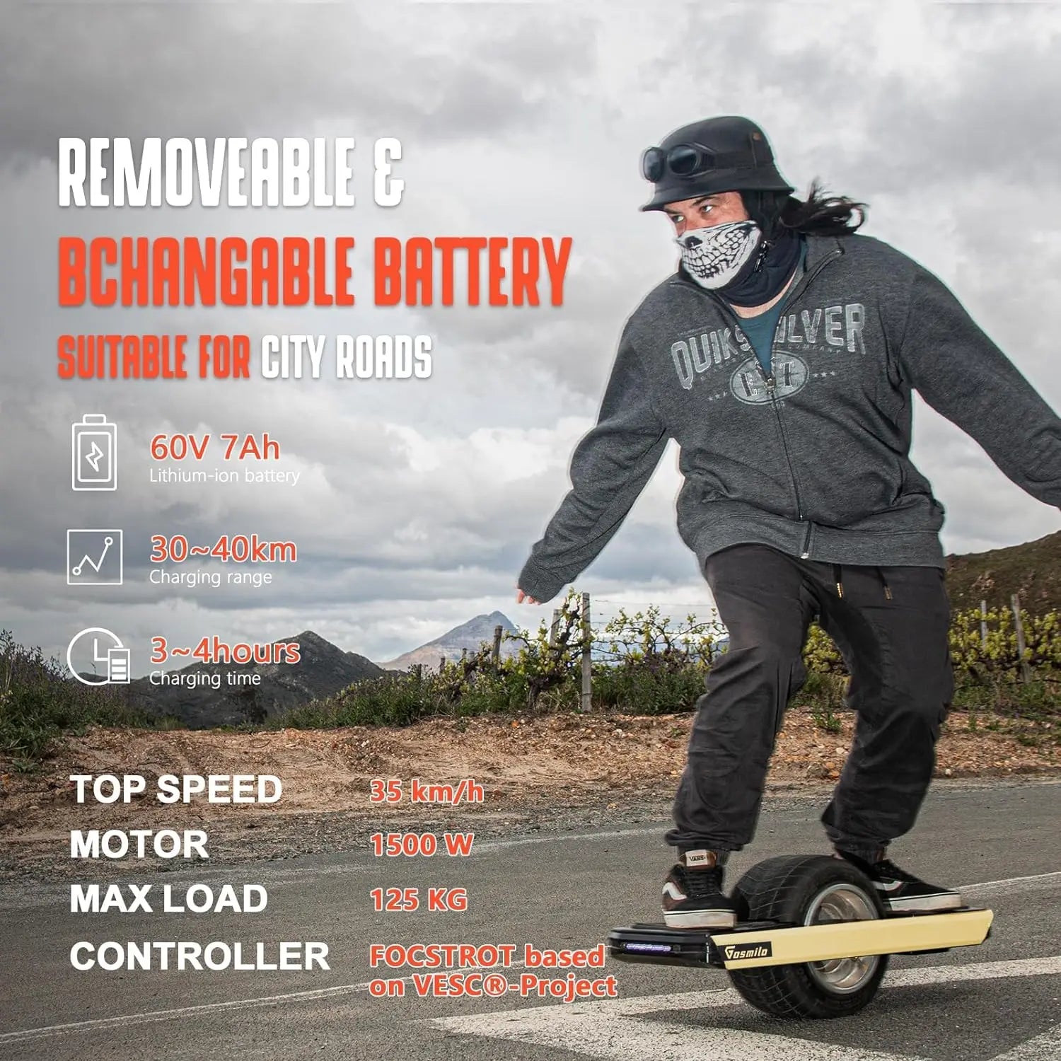 Gosmio X5 Self-Balancing One-Wheel Electric Skateboard 1500W Max Speed 35km/h Self-Balance Electric Scooters