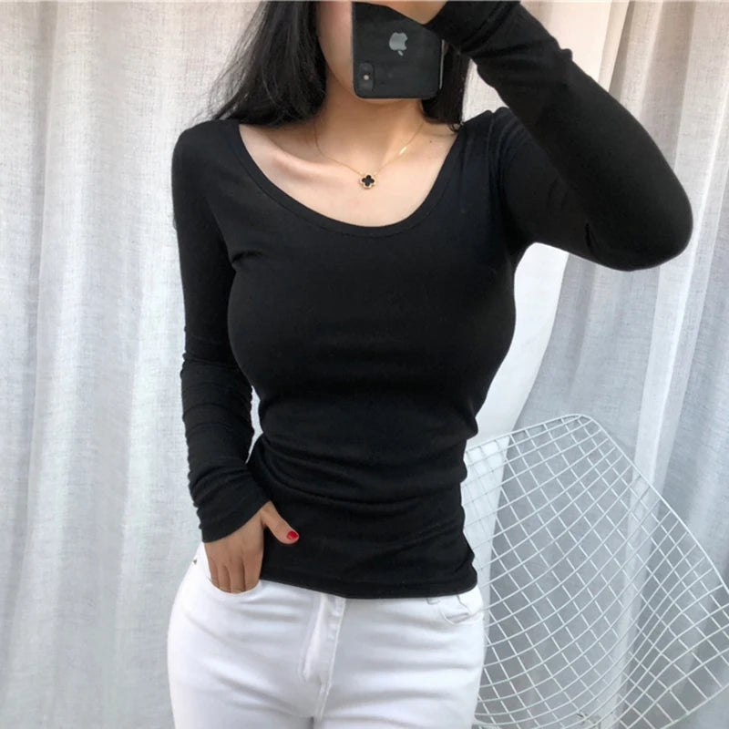 Long Sleeve Casual Tee Shirt Slim Fit Top
