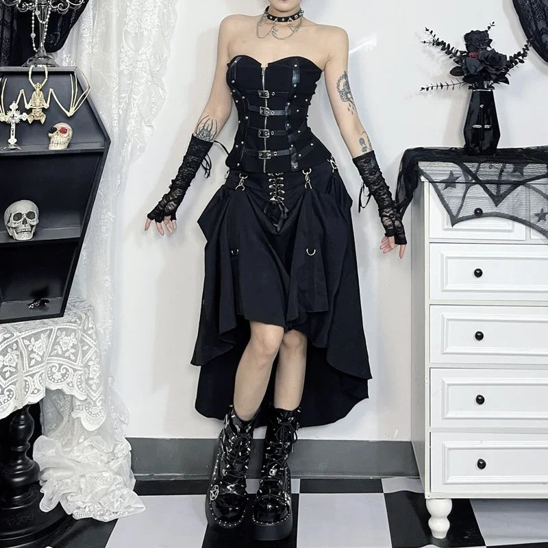 Goth Black Swing A-line Skirt
