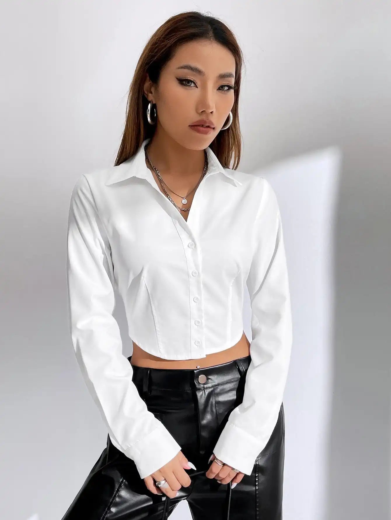 White collar long sleeve women's shirt