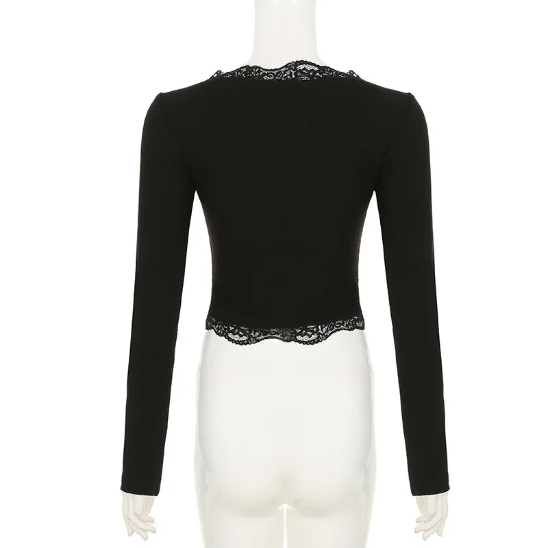 AltGoth Hollow Out Bow Patchwork Crop Tee Top