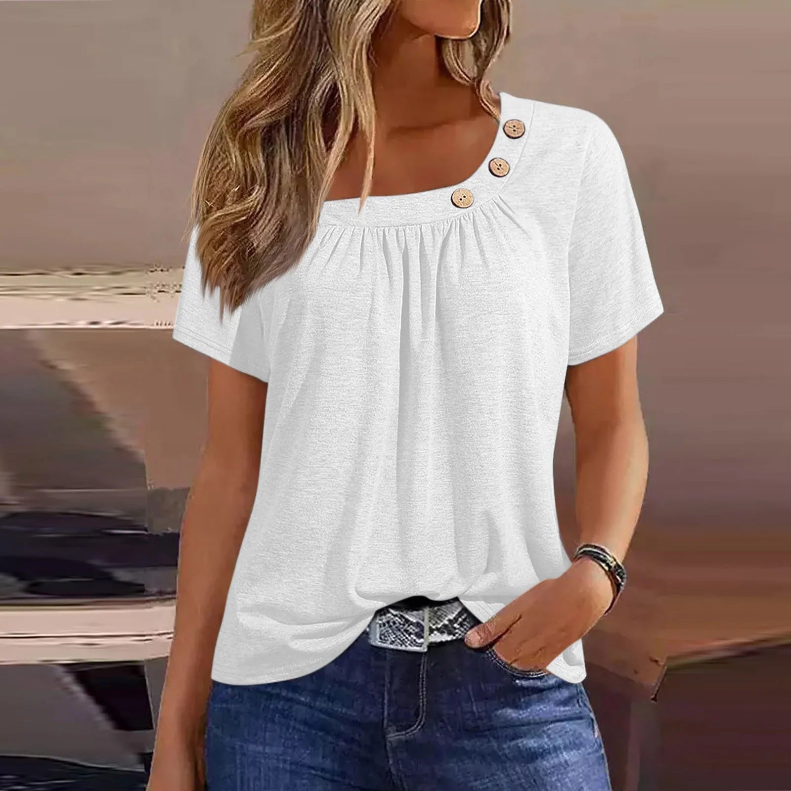 Summer Casual ButtonShort Sleeve V Neck Oversized Clothing