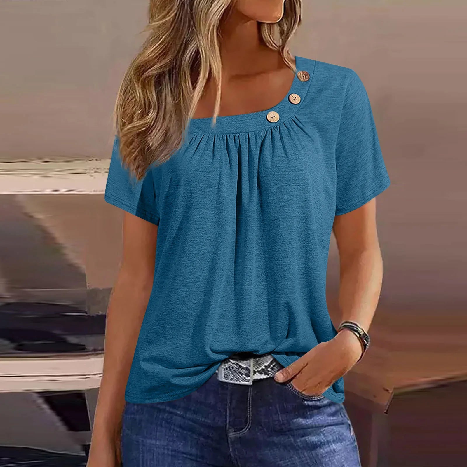 Summer Casual ButtonShort Sleeve V Neck Oversized Clothing