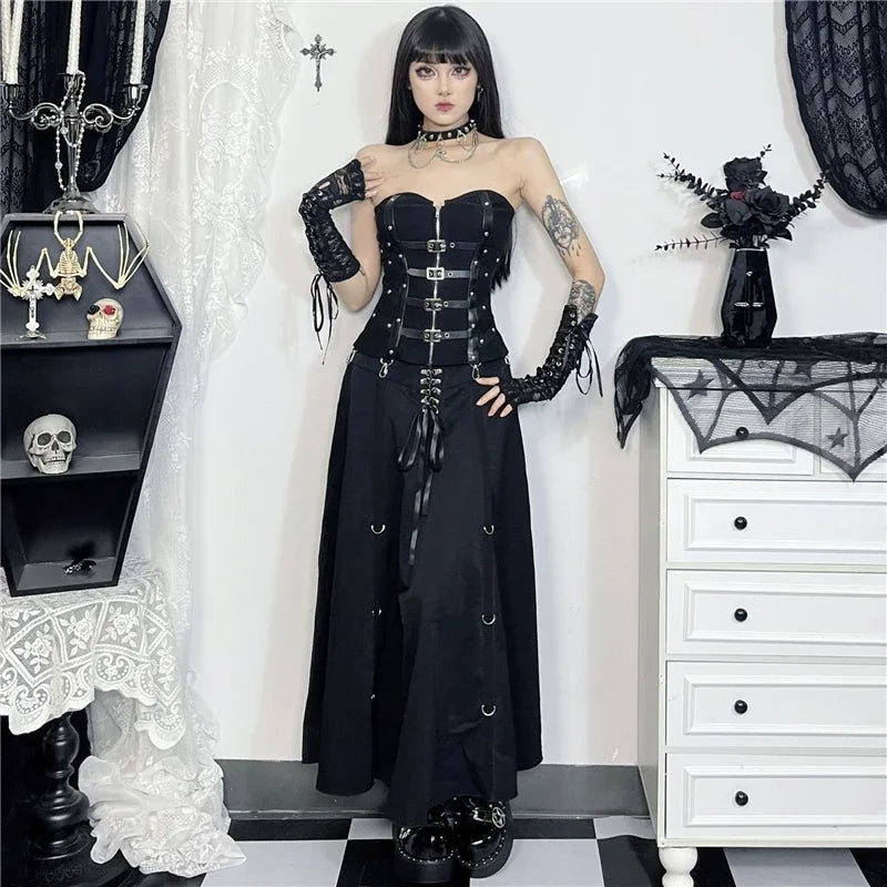 Goth Black Swing A-line Skirt