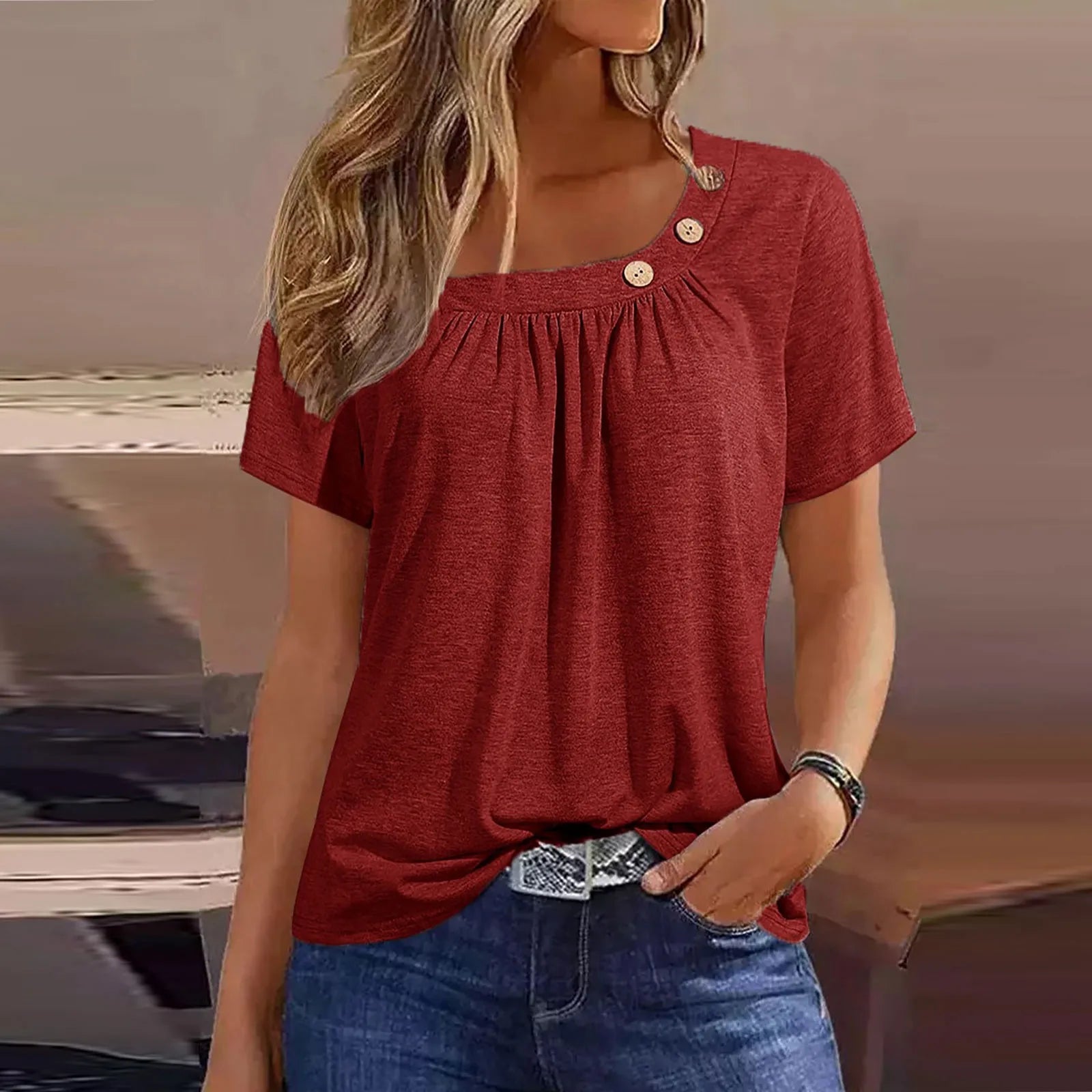 Summer Casual ButtonShort Sleeve V Neck Oversized Clothing