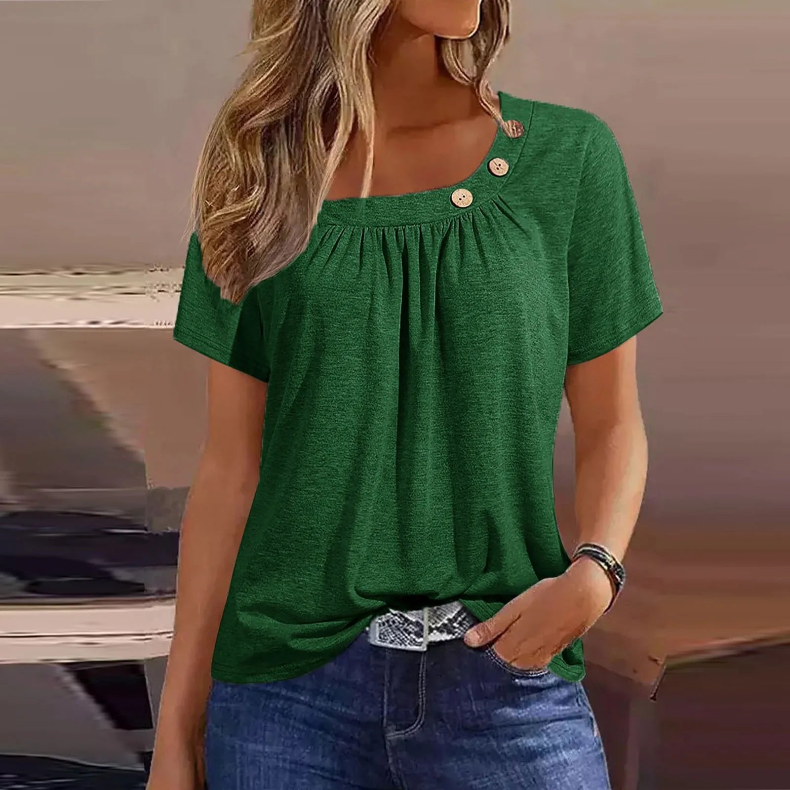 Summer Casual ButtonShort Sleeve V Neck Oversized Clothing