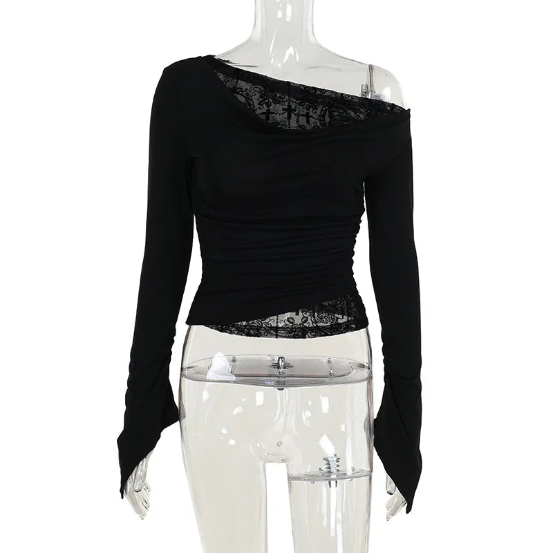 Goth Long Sleeve Oblique Shoulder Top