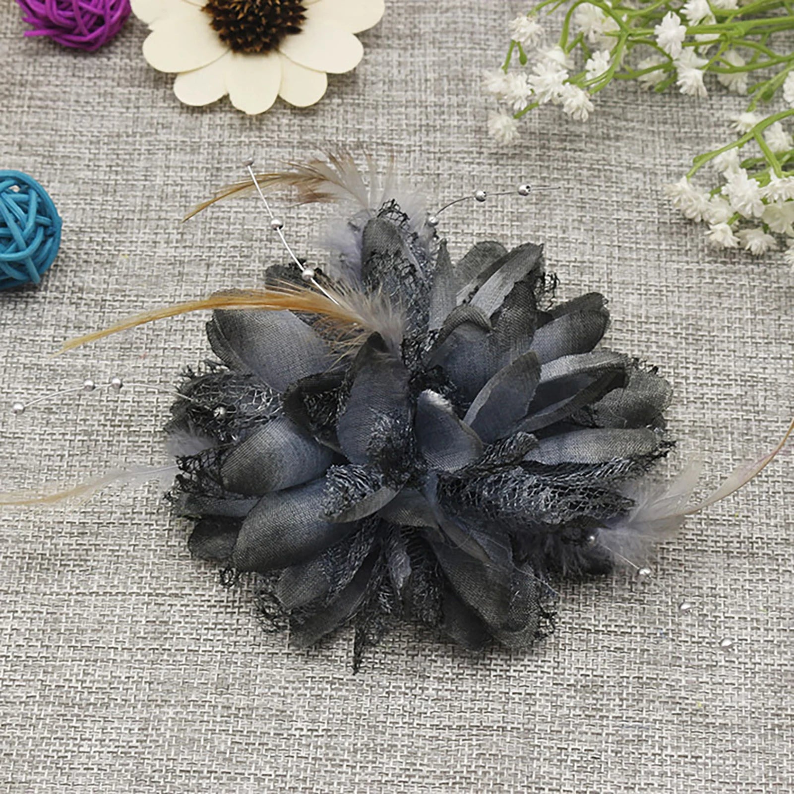Women's Fashion Flower Feather Bead Corsage Hair Clip Bridal Hairband Brooch Pin Brida Barrettes Hair Accessories Jewelry