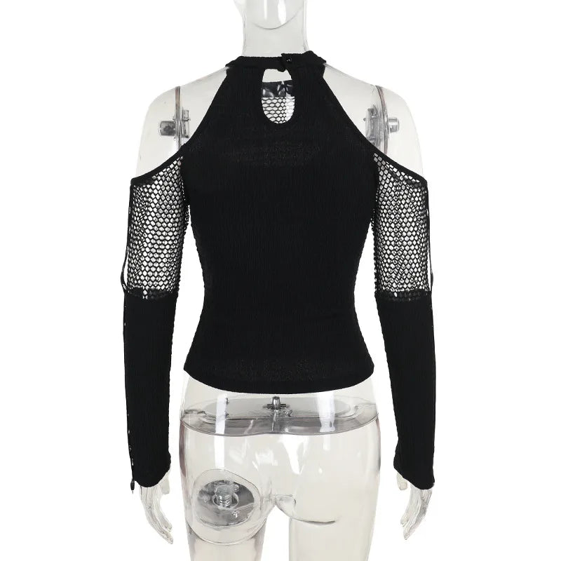 Goth  Fishnet Off Shoulder T-shirts Strap Halter Top