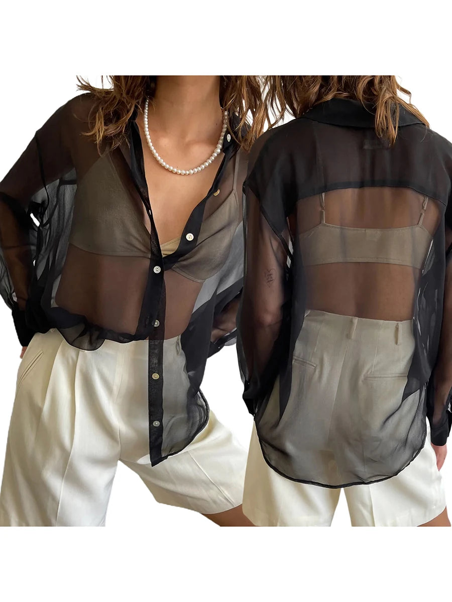 Chiffon Shear Long Sleeve Shirt Top