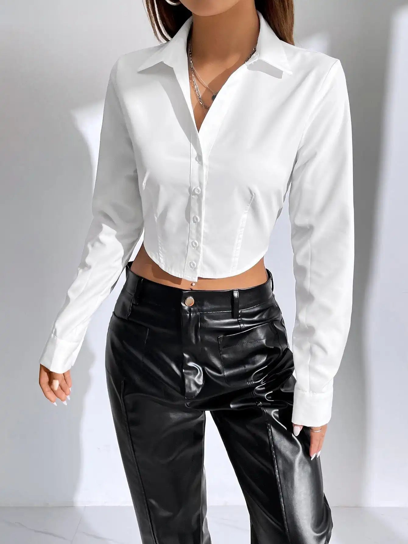 White collar long sleeve women's shirt