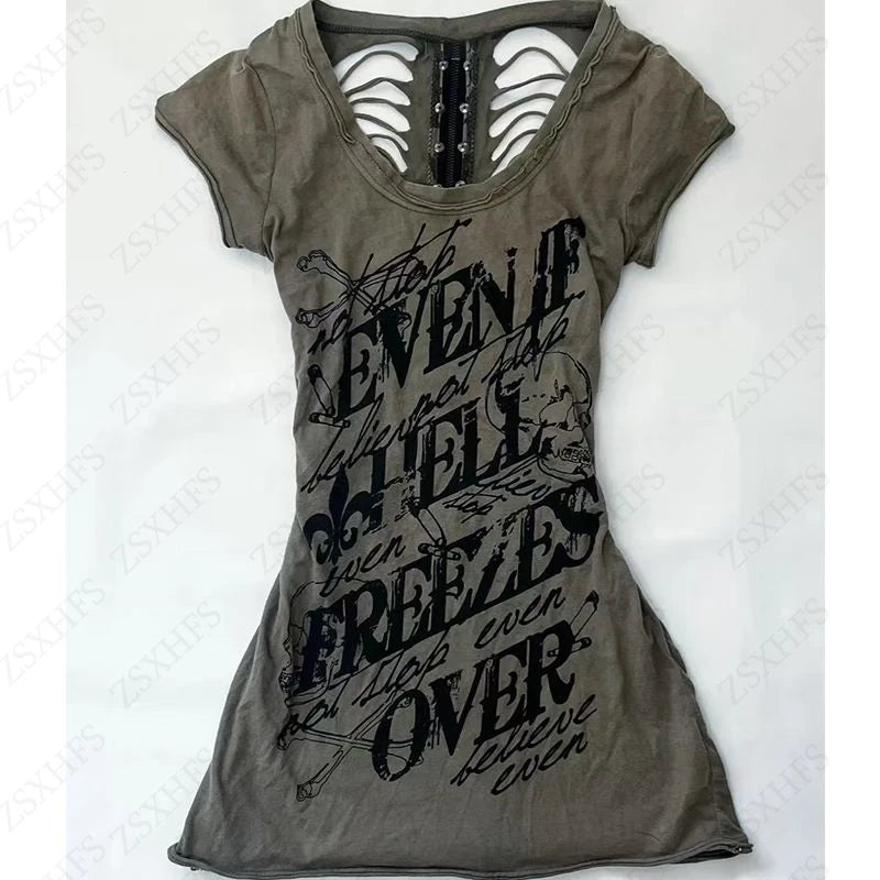 Gothic T Shirt  Hollowed out Short Sleeve