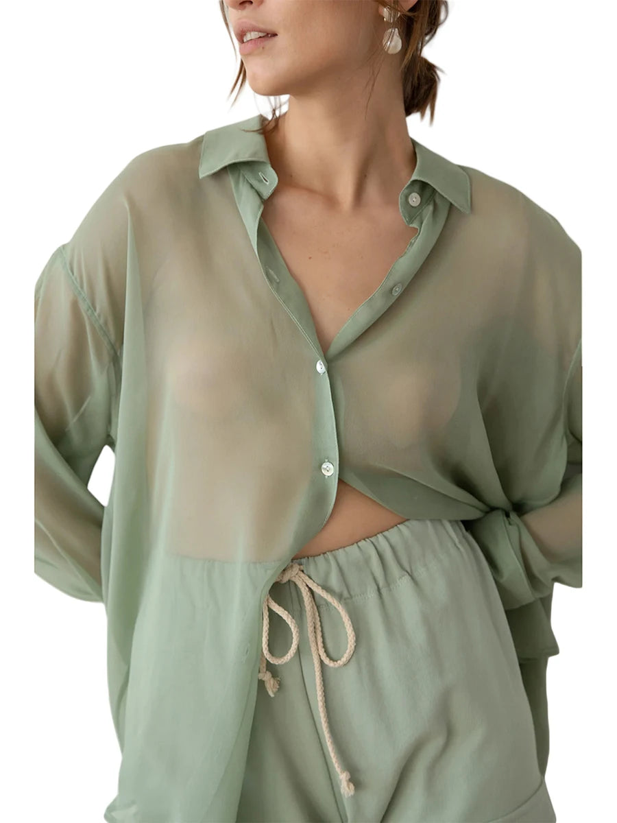 Chiffon Shear Long Sleeve Shirt Top