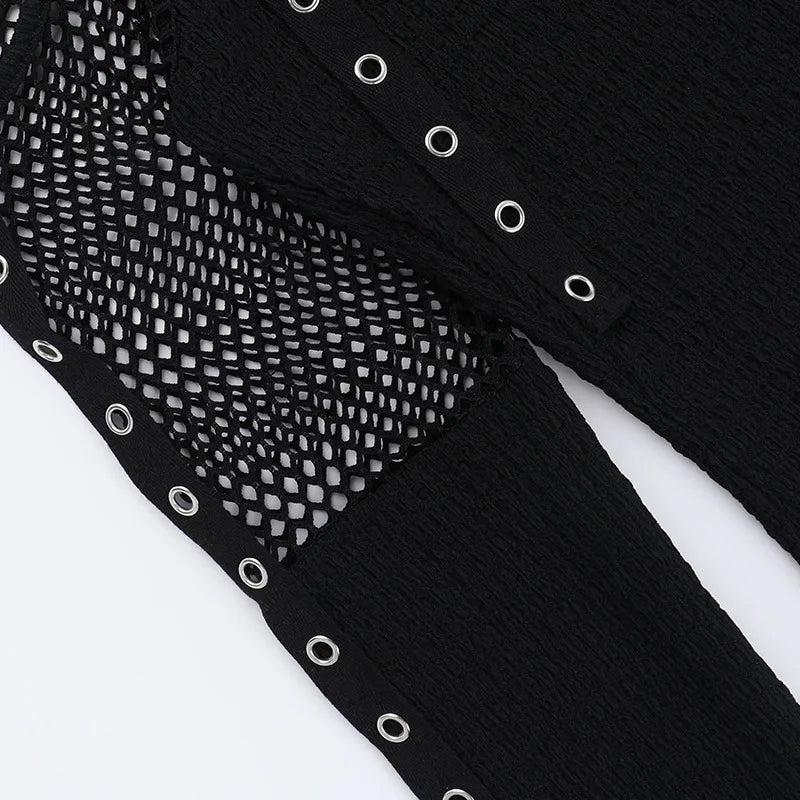 Goth  Fishnet Off Shoulder T-shirts Strap Halter Top