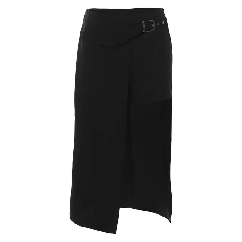 Goth Mini Skirts Irregular Hem High Waist Cargo Skirt