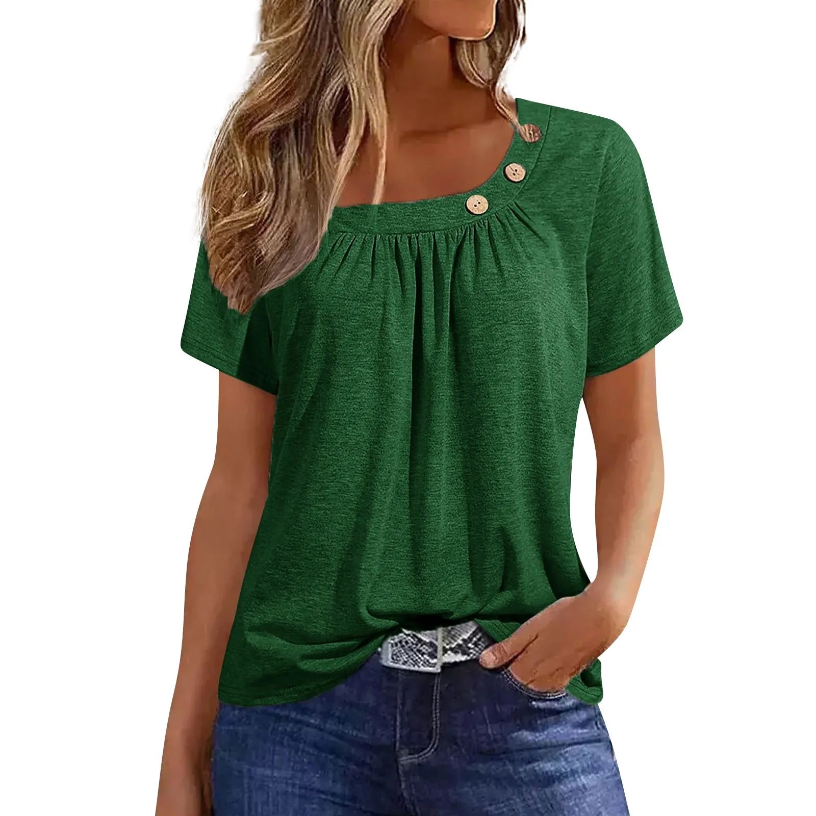 Summer Casual ButtonShort Sleeve V Neck Oversized Clothing