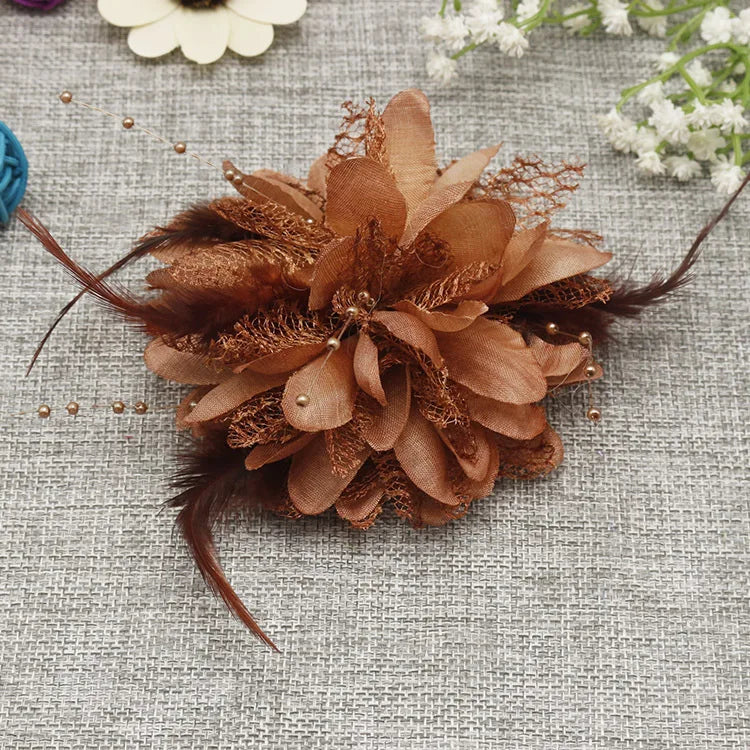 Women's Fashion Flower Feather Bead Corsage Hair Clip Bridal Hairband Brooch Pin Brida Barrettes Hair Accessories Jewelry