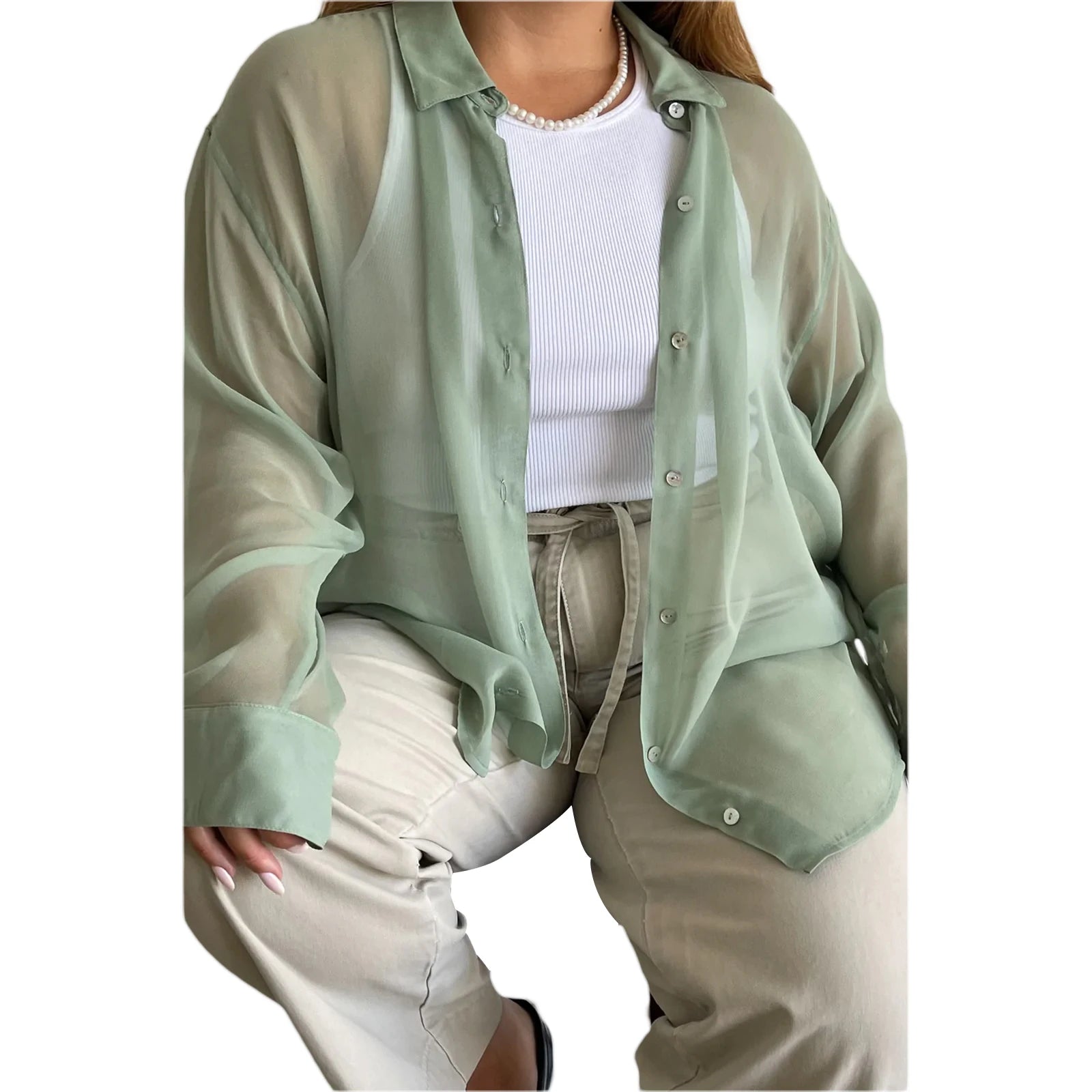 Chiffon Shear Long Sleeve Shirt Top