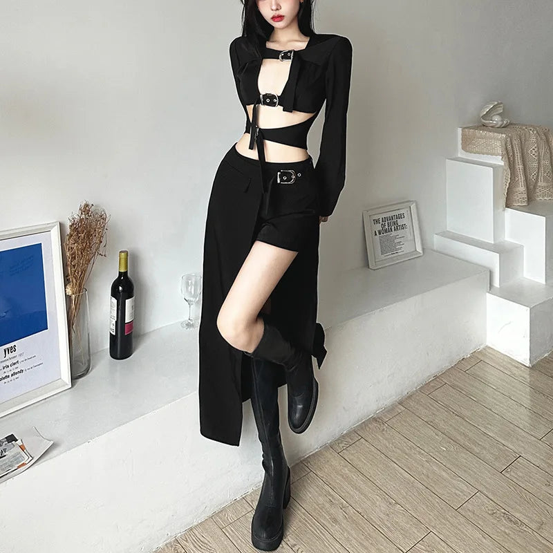 Goth Mini Skirts Irregular Hem High Waist Cargo Skirt