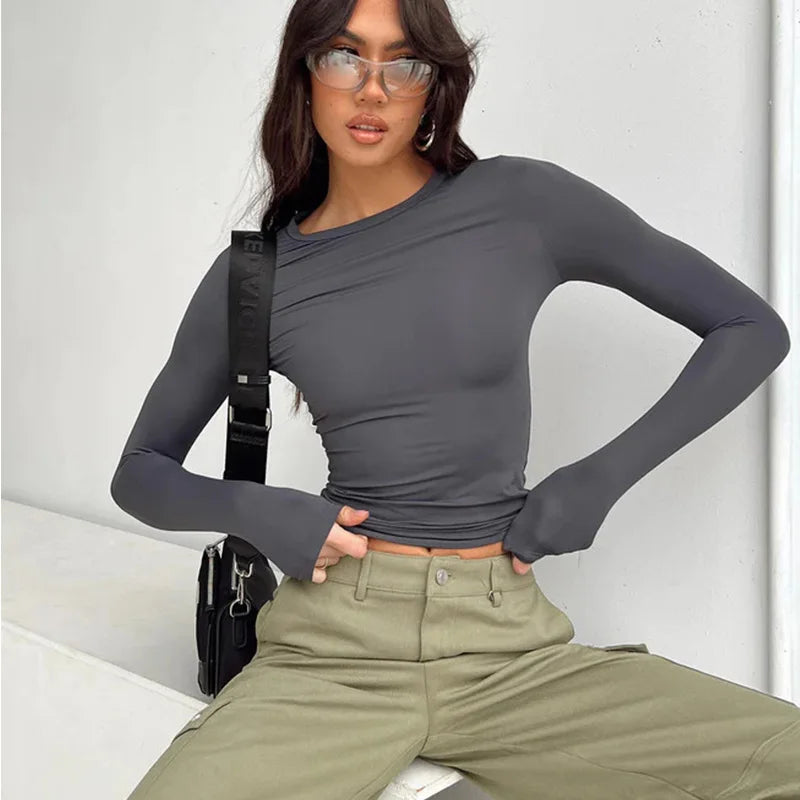 Casual Long Sleeve Slim Fit Pullovers Top