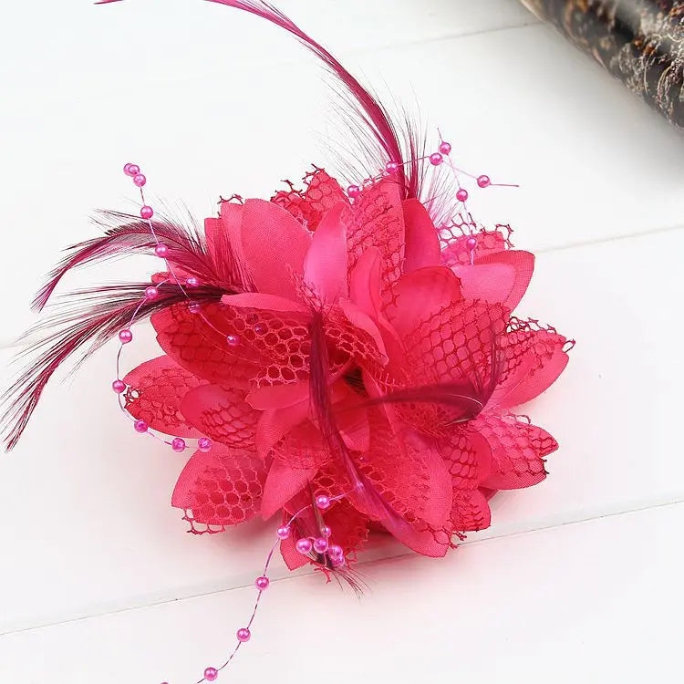 Women's Fashion Flower Feather Bead Corsage Hair Clip Bridal Hairband Brooch Pin Brida Barrettes Hair Accessories Jewelry
