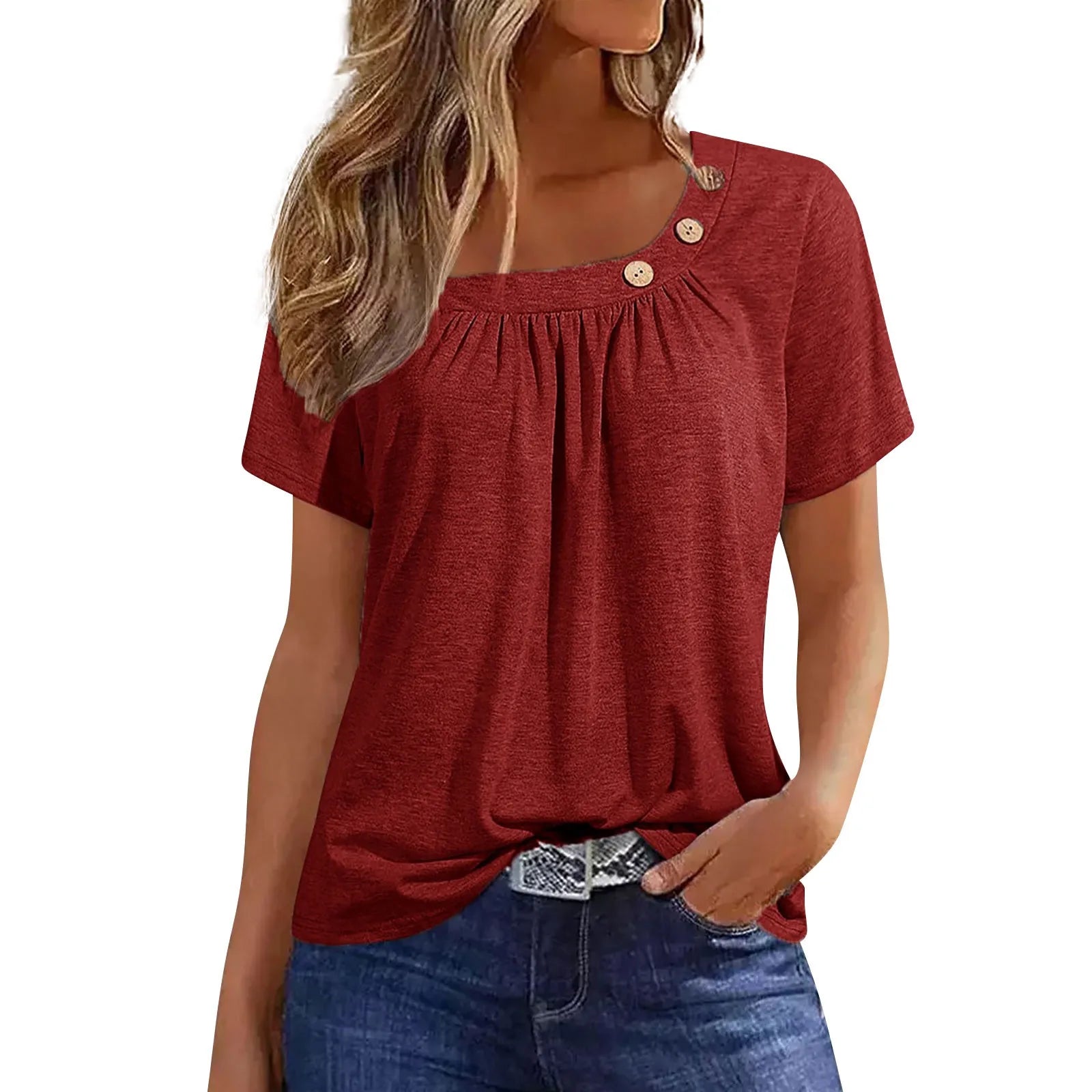 Summer Casual ButtonShort Sleeve V Neck Oversized Clothing