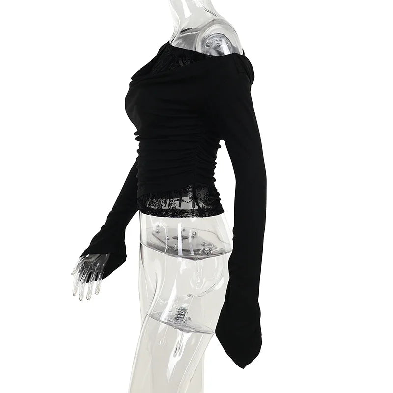 Goth Long Sleeve Oblique Shoulder Top