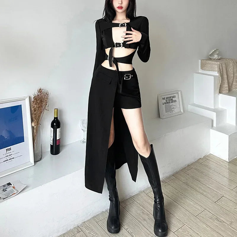 Goth Mini Skirts Irregular Hem High Waist Cargo Skirt