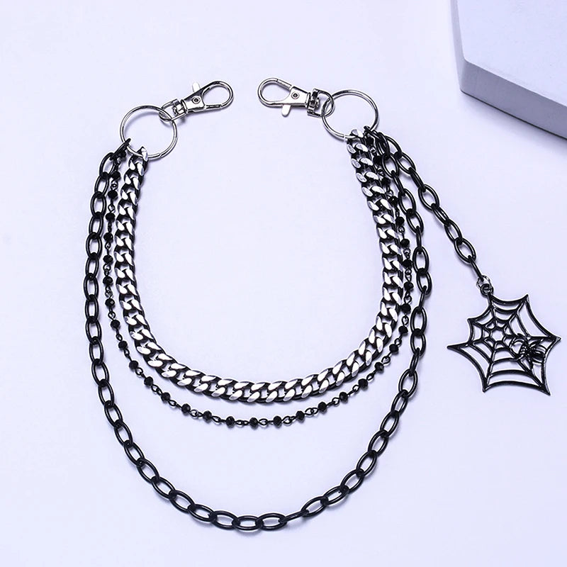 Fashion Punk Metal Pants Chain Hip Hop Waist Chain Spider Web Pendant Jeans Chain For Men Women Accessories Gifts