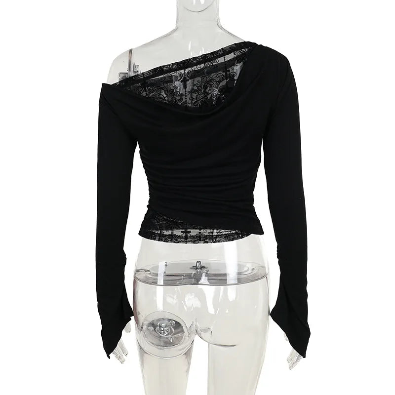Goth Long Sleeve Oblique Shoulder Top