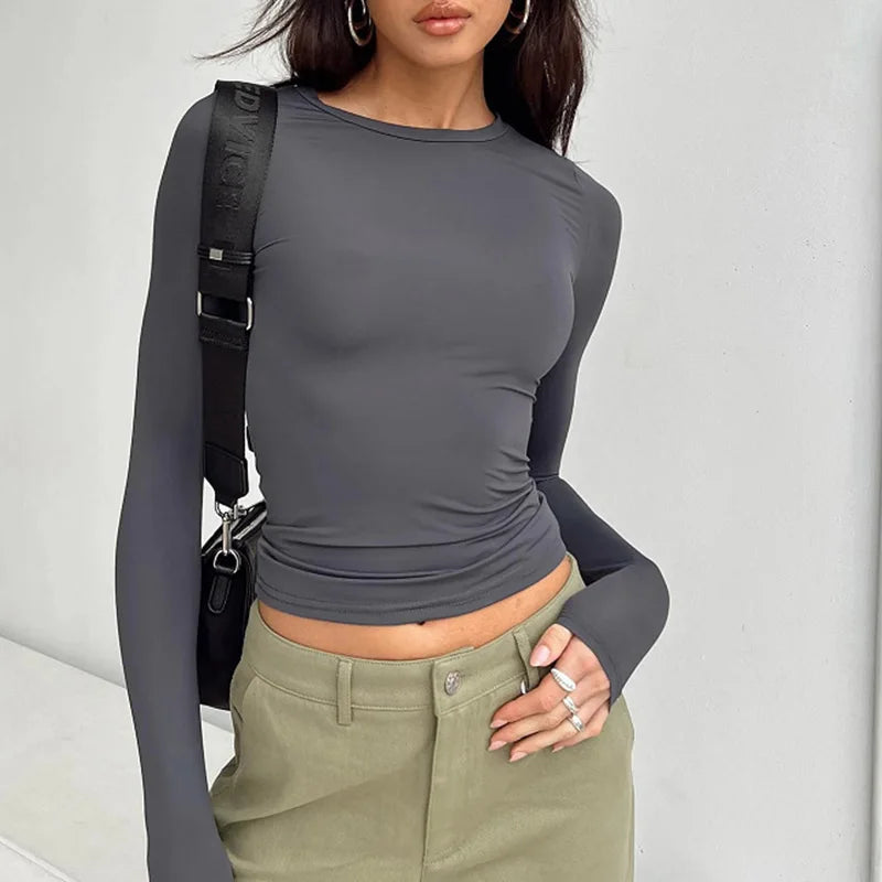 Casual Long Sleeve Slim Fit Pullovers Top