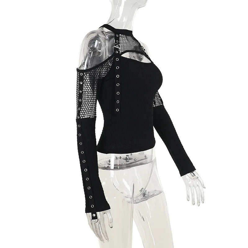 Goth  Fishnet Off Shoulder T-shirts Strap Halter Top