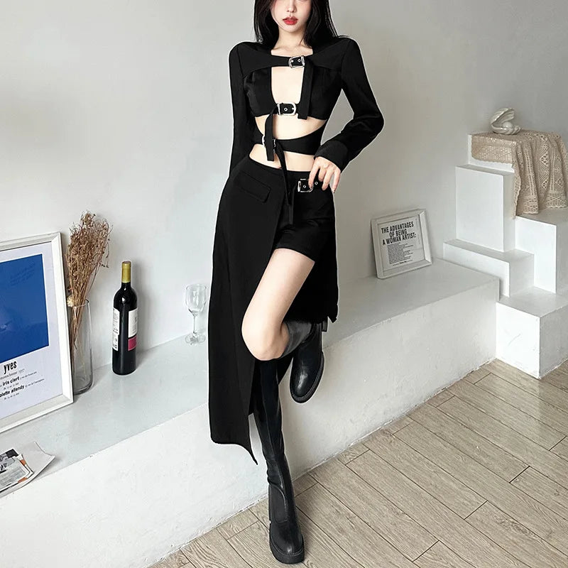 Goth Mini Skirts Irregular Hem High Waist Cargo Skirt