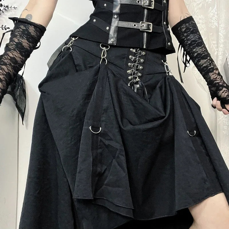 Goth Black Swing A-line Skirt