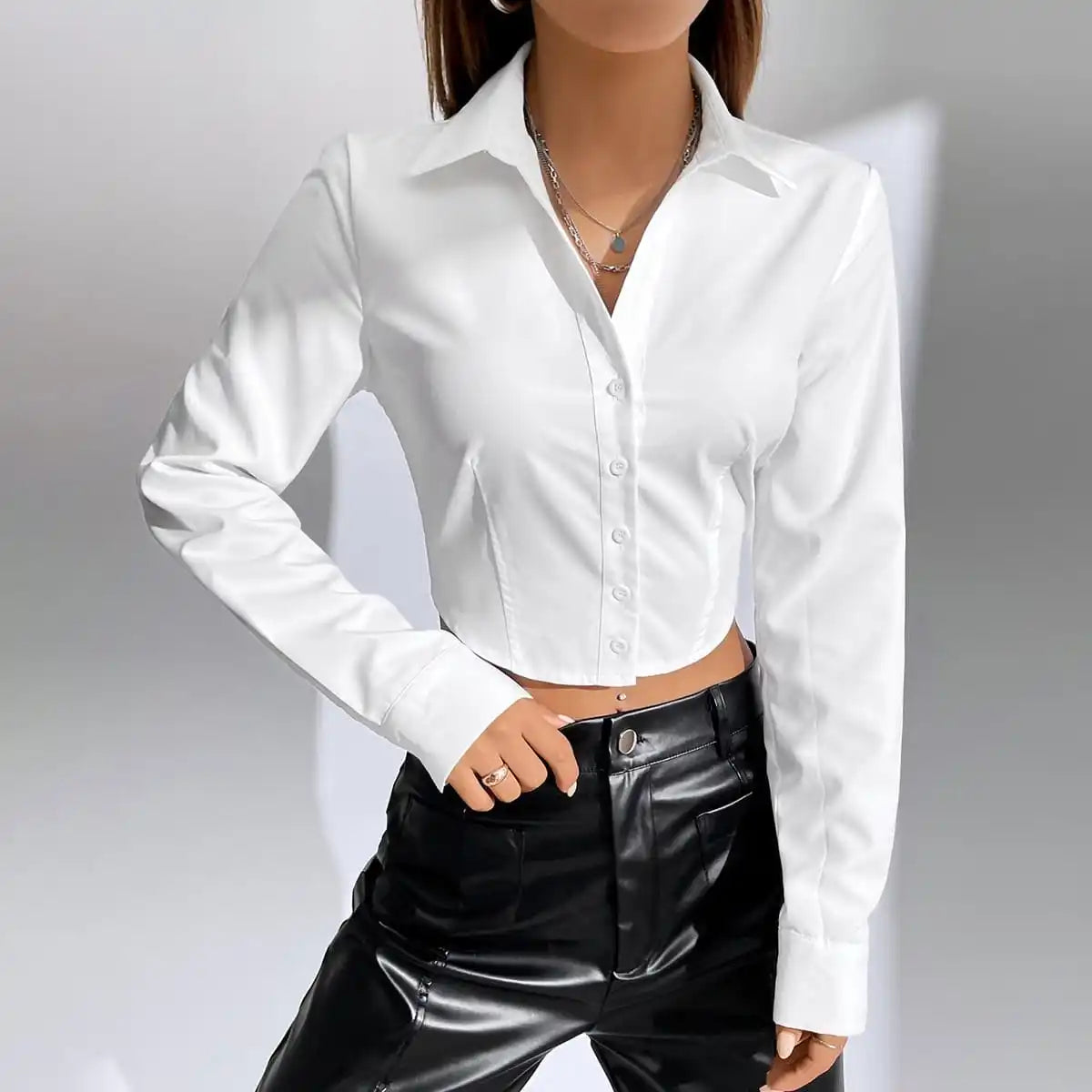 White collar long sleeve women's shirt