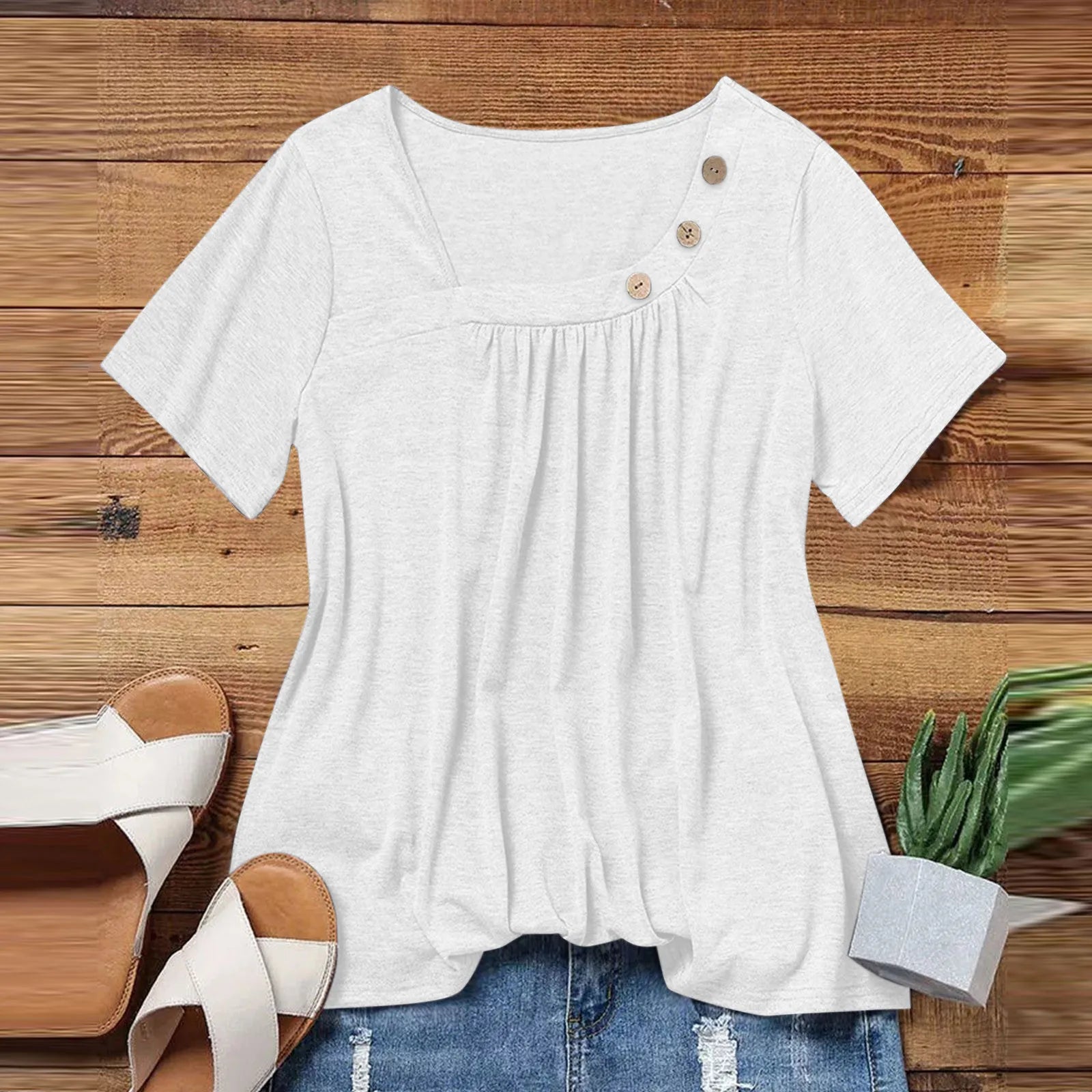 Summer Casual ButtonShort Sleeve V Neck Oversized Clothing