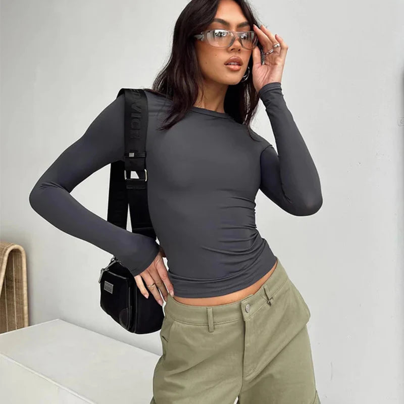 Casual Long Sleeve Slim Fit Pullovers Top