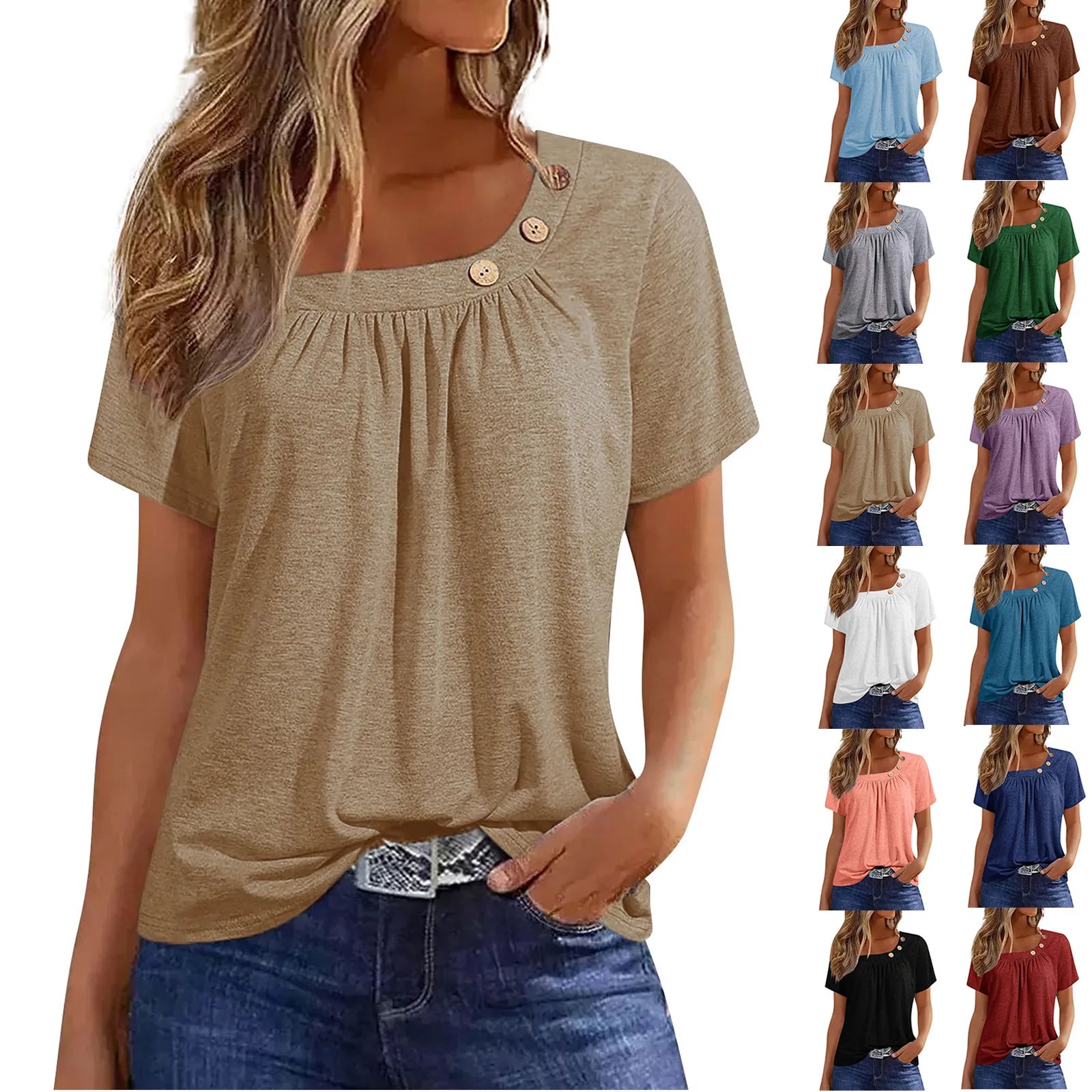 Summer Casual ButtonShort Sleeve V Neck Oversized Clothing