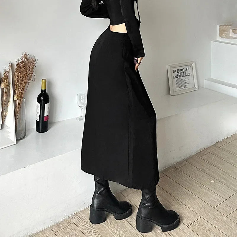 Goth Mini Skirts Irregular Hem High Waist Cargo Skirt