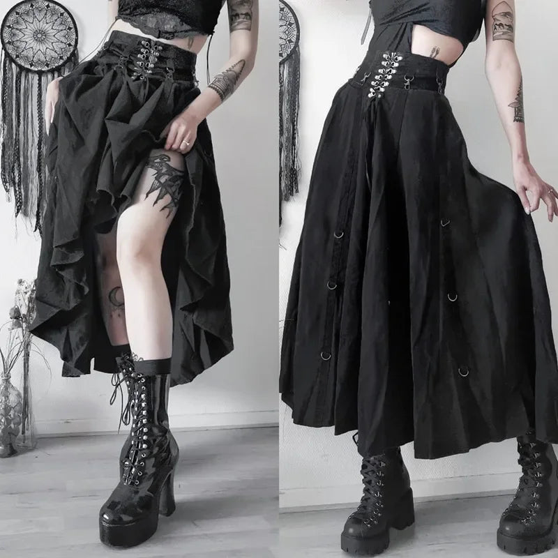Goth Black Swing A-line Skirt