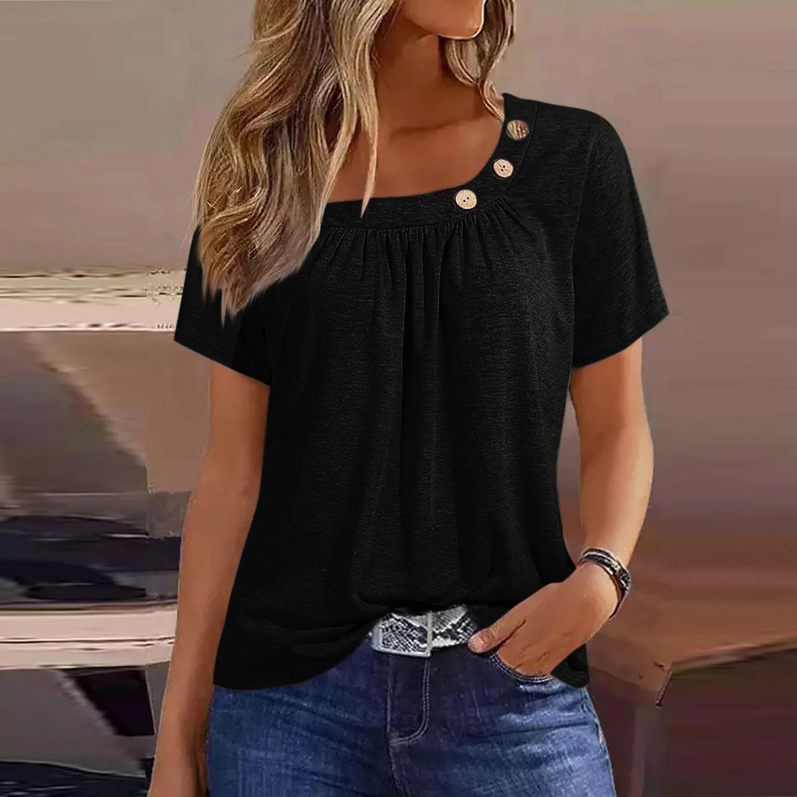 Summer Casual ButtonShort Sleeve V Neck Oversized Clothing