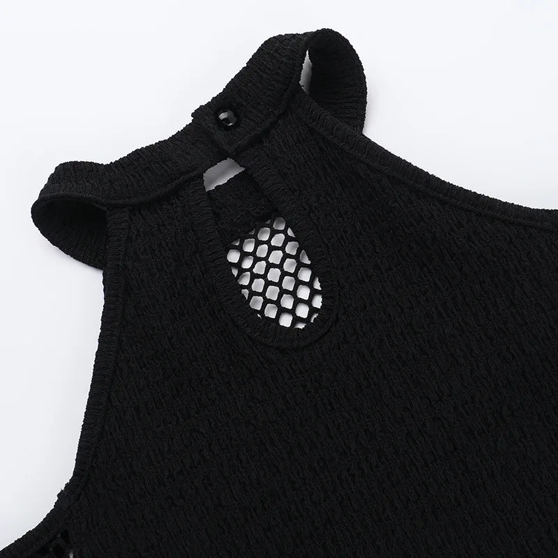 Goth  Fishnet Off Shoulder T-shirts Strap Halter Top