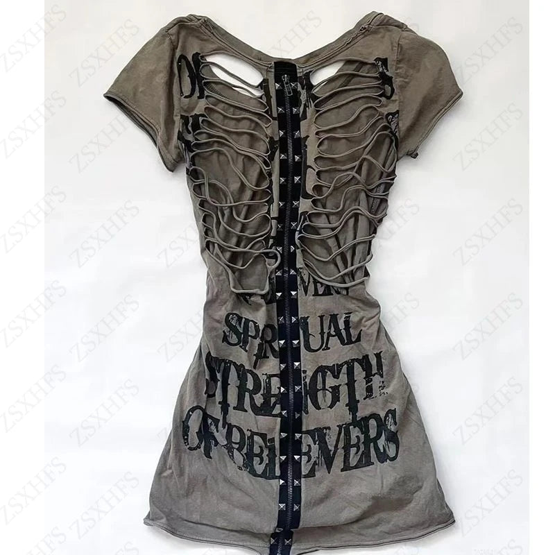 Gothic T Shirt  Hollowed out Short Sleeve
