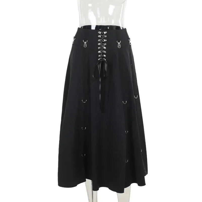 Goth Black Swing A-line Skirt