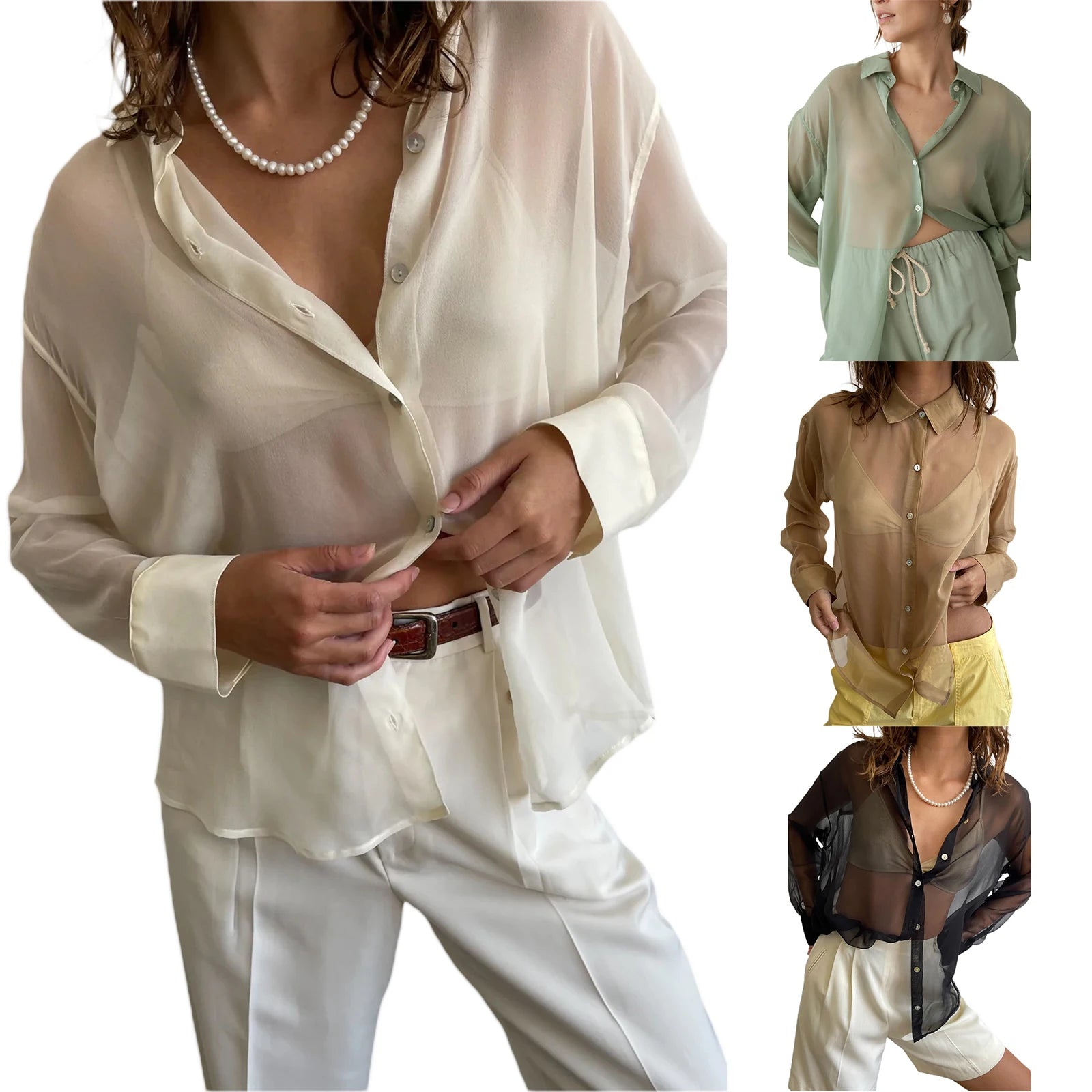 Chiffon Shear Long Sleeve Shirt Top
