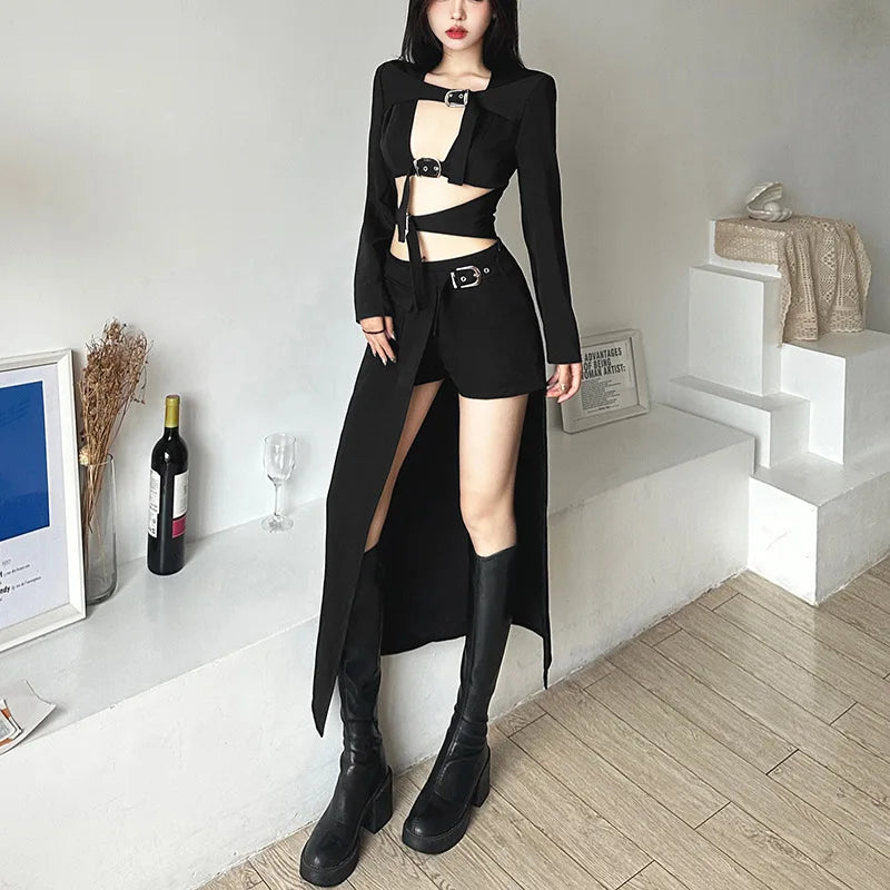 Goth Mini Skirts Irregular Hem High Waist Cargo Skirt