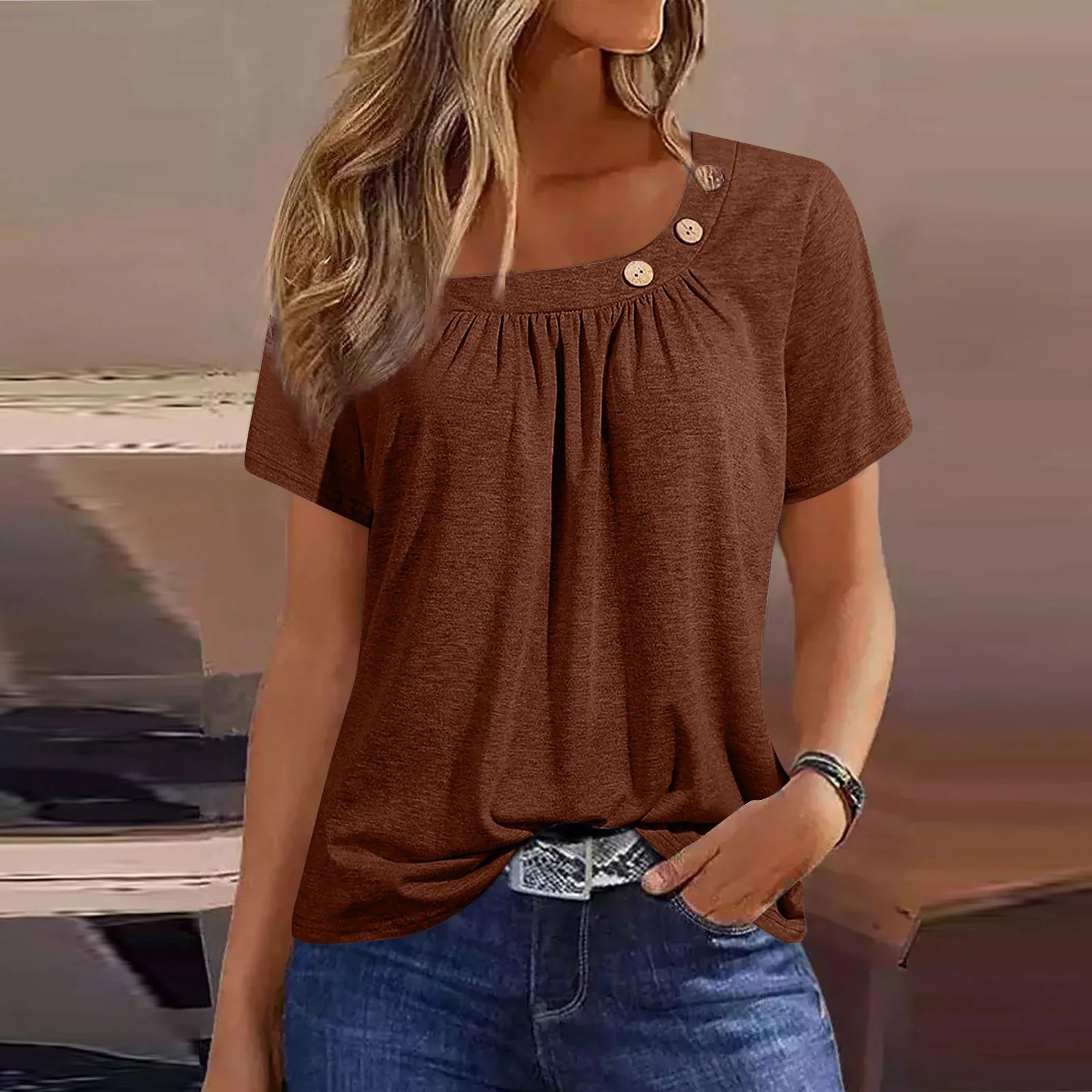 Summer Casual ButtonShort Sleeve V Neck Oversized Clothing