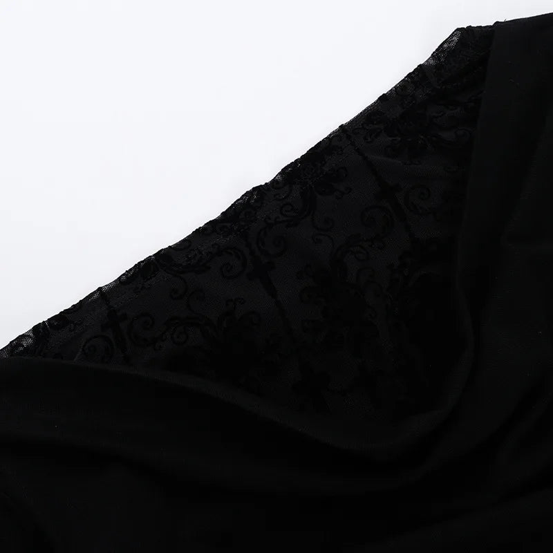 Goth Long Sleeve Oblique Shoulder Top